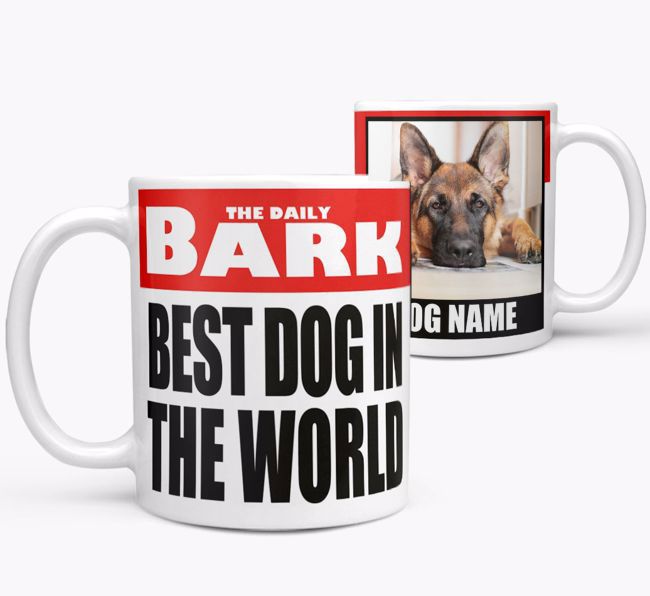 Personalized Photo Upload Mug 'Newspaper - Best Dog Ever' with {dogsName}'s Photo